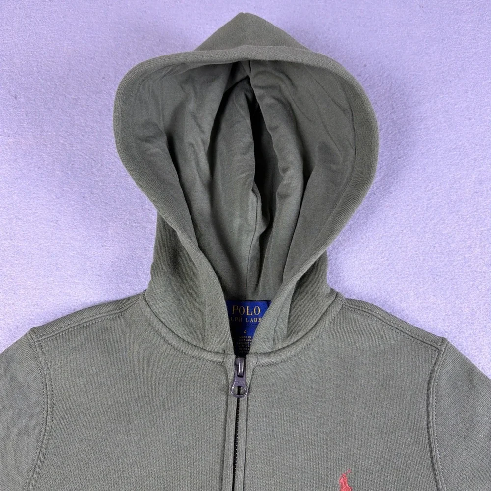 Polo Ralph Lauren Hoodie Boys 4 Green Full Zip Fleece Jacket Embroidered Logo